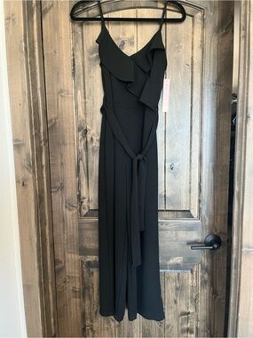 Black Ruffle-Front Spaghetti Strap Romper